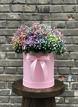 Цветочная композиция из Гипсофила и Розы в шляпной коробке в Новоизобильном