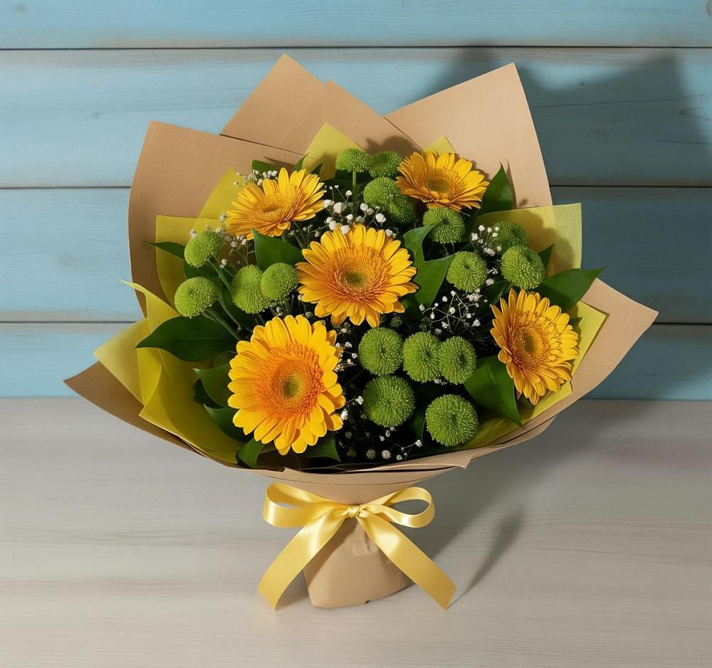 Букет цветов из: Герберы и Хризантемы в Новоизобильном