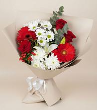 Букет цветов из:  Розы, Хризантемы, Герберы и Лилии в Новоизобильном