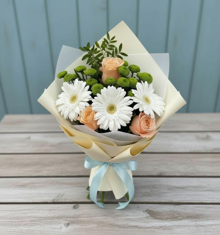 Букет цветов из: Герберы, Розы и Хризантемы в Новоизобильном