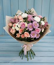 Букет цветов из:  Хризантемы, Розы и Альстромерии в Новоизобильном