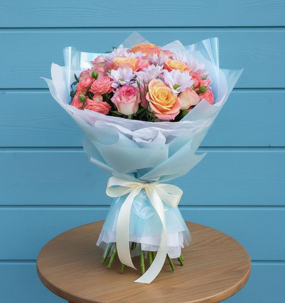 Букет цветов из: Хризантемы и Розы в Новоизобильном